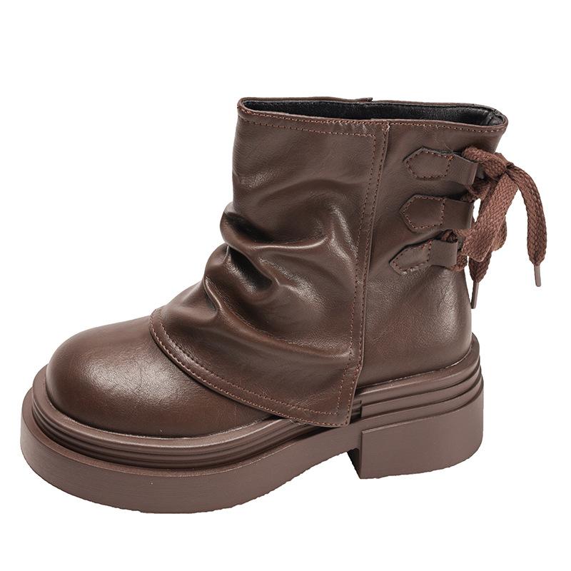 Black British Style Small Man Heightened Thick Heel Platform Martin Boots Women's 2025 New Autumn Retro Short Boots