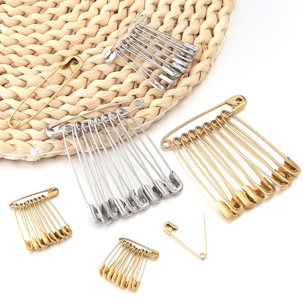 10pcs Stainless Steel Safety Pins 20-56mm Multi Size Gold Steel Color Safety Pins For DIY Home Garment Sewing Tools Accessories