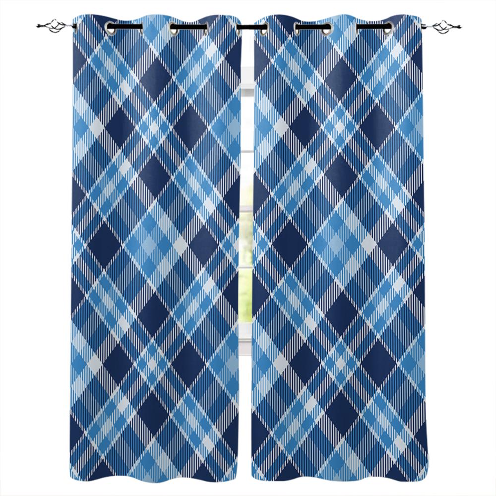 Gardiner i britisk stil med blått og oransje rutemønster Gardiner til stue Dekorative gjenstander Stue