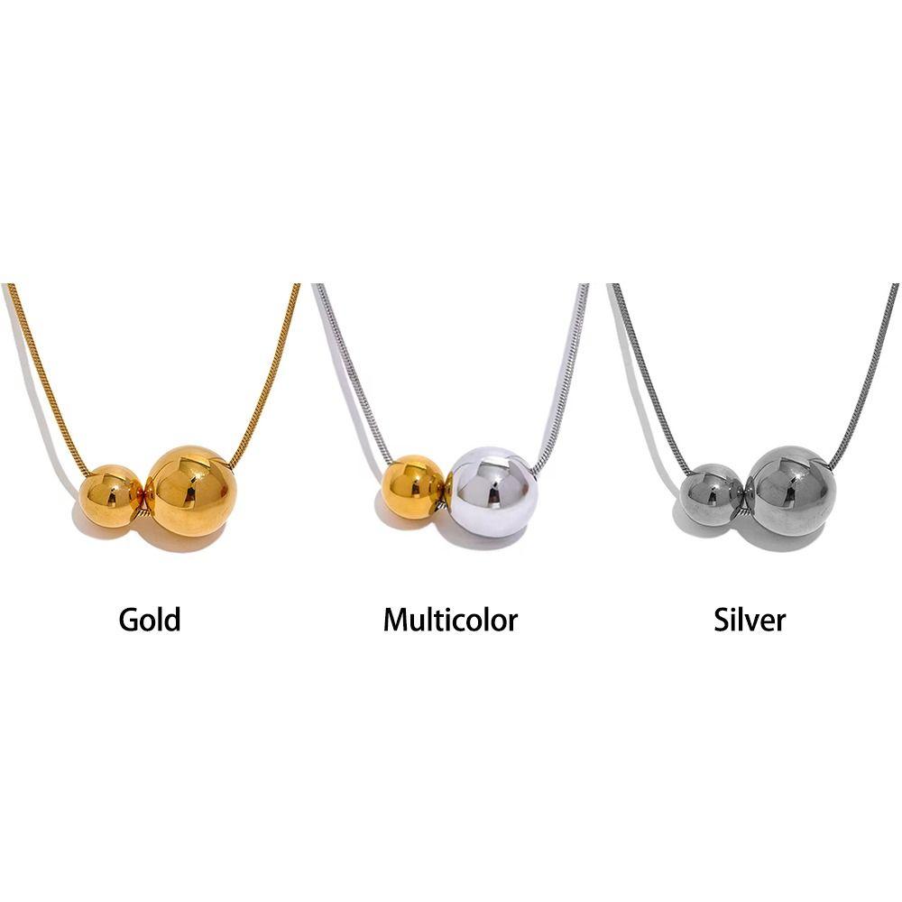 Minimalist Stainless Steel Round Ball Beads Pendant Necklace Waterproof Metal Gold Color Trendy Sweater Chain Necklace for Women