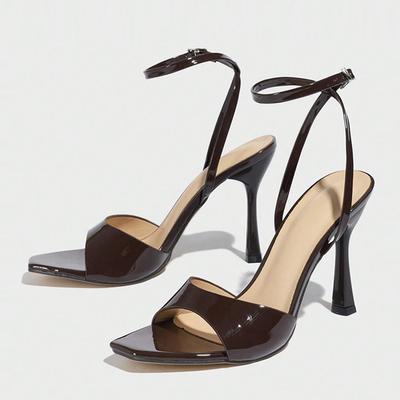 Fashion Liyke New Fashion Square Open Toe Ankle Buckle Strap Designer Sandals Women 10CM Gladiator High Heels Banquet Party Shoes Brown