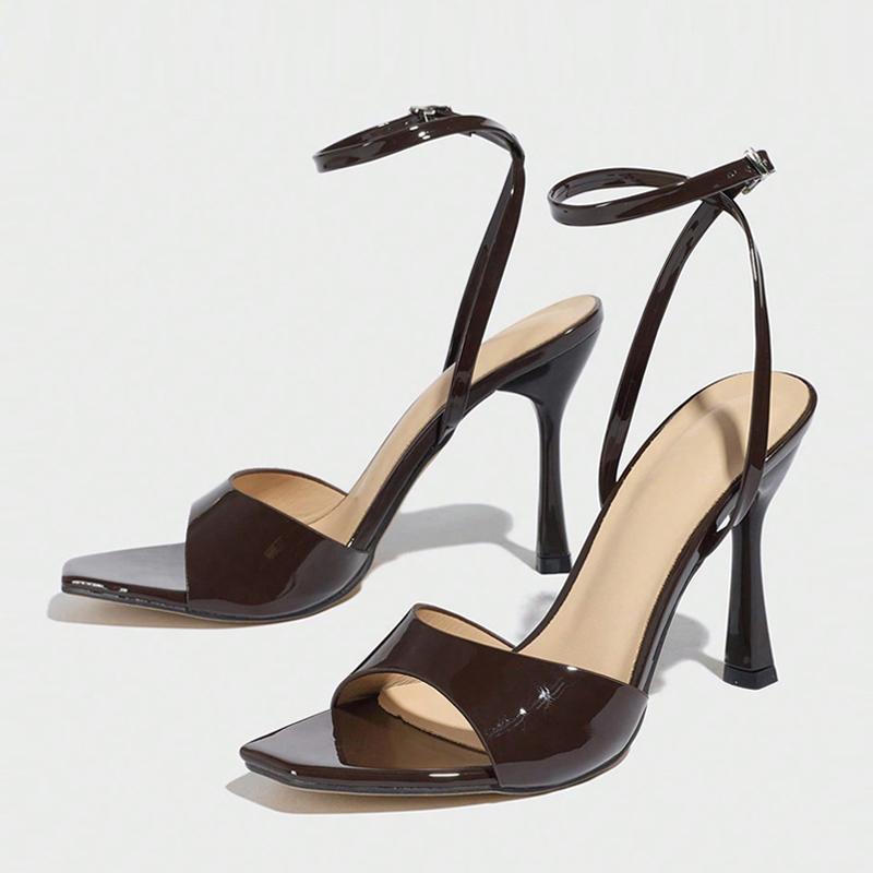 Fashion Liyke New Fashion Square Open Toe Ankle Buckle Strap Designer Sandals Women 10CM Gladiator High Heels Banquet Party Shoes Brown