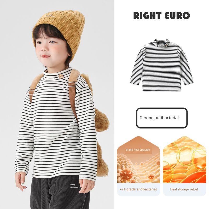 Boys' Fleece-Lined Long-Sleeve T-Shirt, Half-High Collar Autumn Shirt, 2025 Winter New Children's Clothing Base Layer Shirt, Baby Top