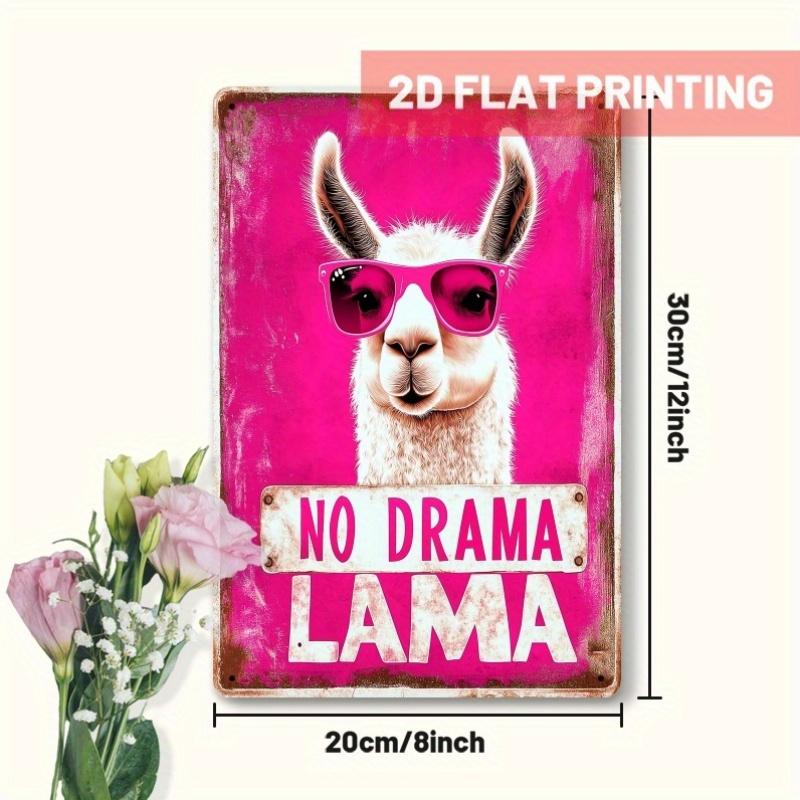 Vintage No Drama Llama Metal Wall Decor Sign  Rustic Farmhouse Style Llama with Glasses Wrought Iron Antique Finish for Home