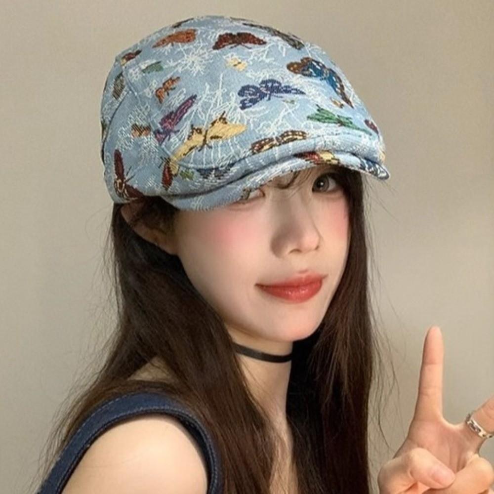 Reversible Design Retro Newsboy Cap Vintage Butterfly Embroidered Beret  Artistic Occasions