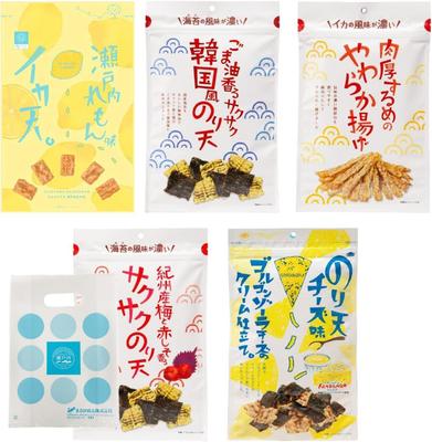 Foods Courrier officiel Nori de calmar sélectionné par la comparaison de 5 types populaires de tempura de calmar Prune séchée frite style citron Setouchi et shiso rouge