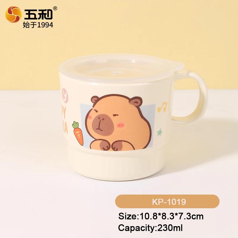 For Capybara Kawaii Tableware Cartoon Children's Dinner Plate Spoons Water Cup Anti-Fall Heat-Proof Dinnerware Food Grade Plate