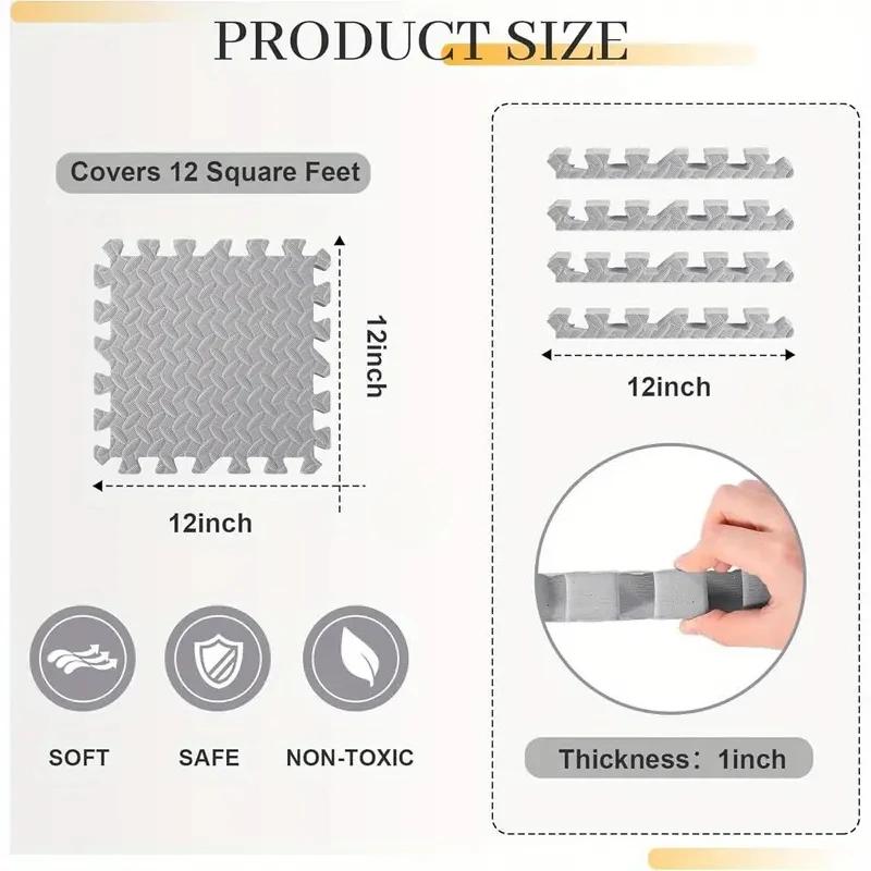 1/4/8Pcs 2.5cm Thick EVA Interlocking Foam Floor Mats Non-Slip Waterproof Puzzle Tiles for Gym Workout Home Kids Room Protection
