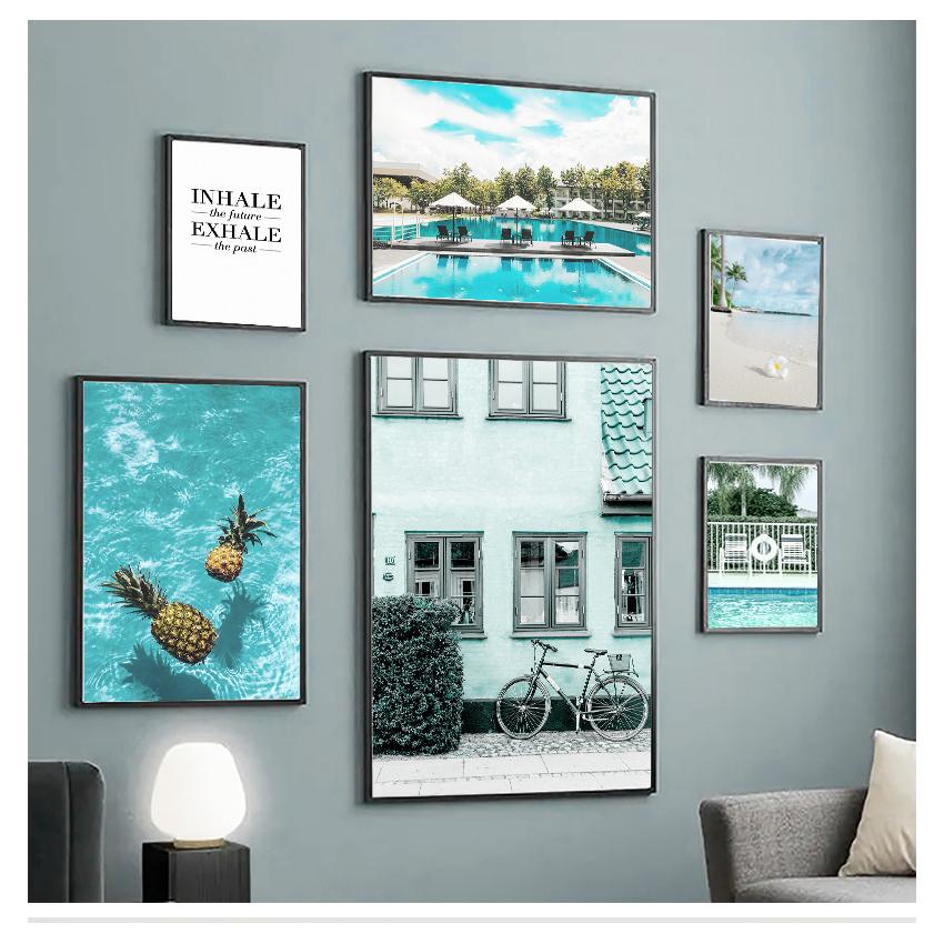 Nordic Posters And Prints Wall Art Canvas Painting Wall Pictures For Living Room Decor Sea Beach Pineapple Girl Swimming Pool