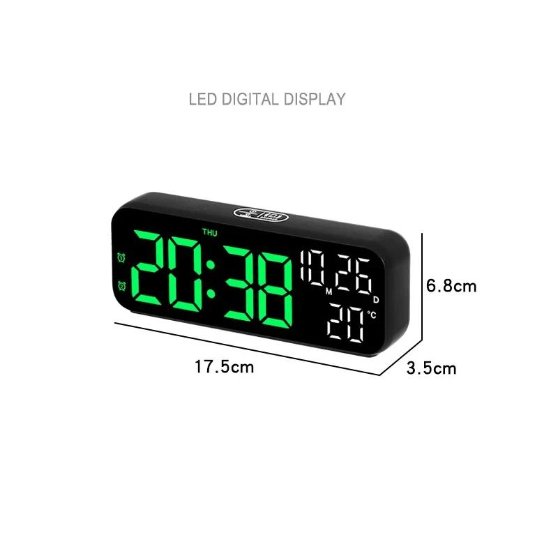9 Inch Voice Control Digital Alarm Clock Date Time Temperature Display Countdown Dual Alarms 12/24H Electronic LED Alarm Clocks