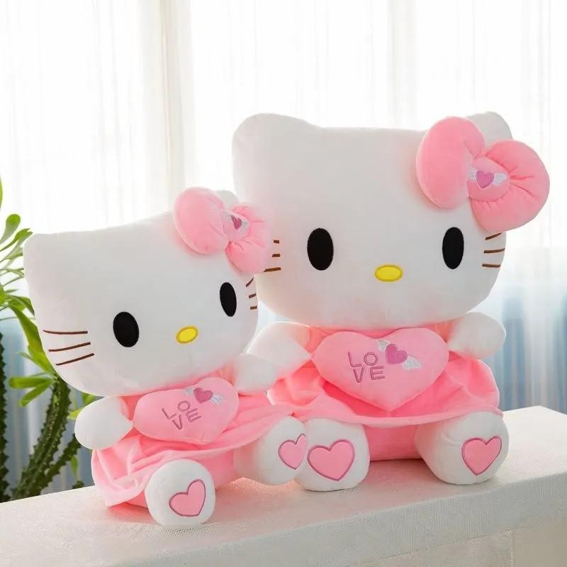 Anime Hello Kitty Plush Doll Stuffed Animal Toy Cartoon Pink Heart Kitten Throw Pillow Children Birthday Christmas Gifts