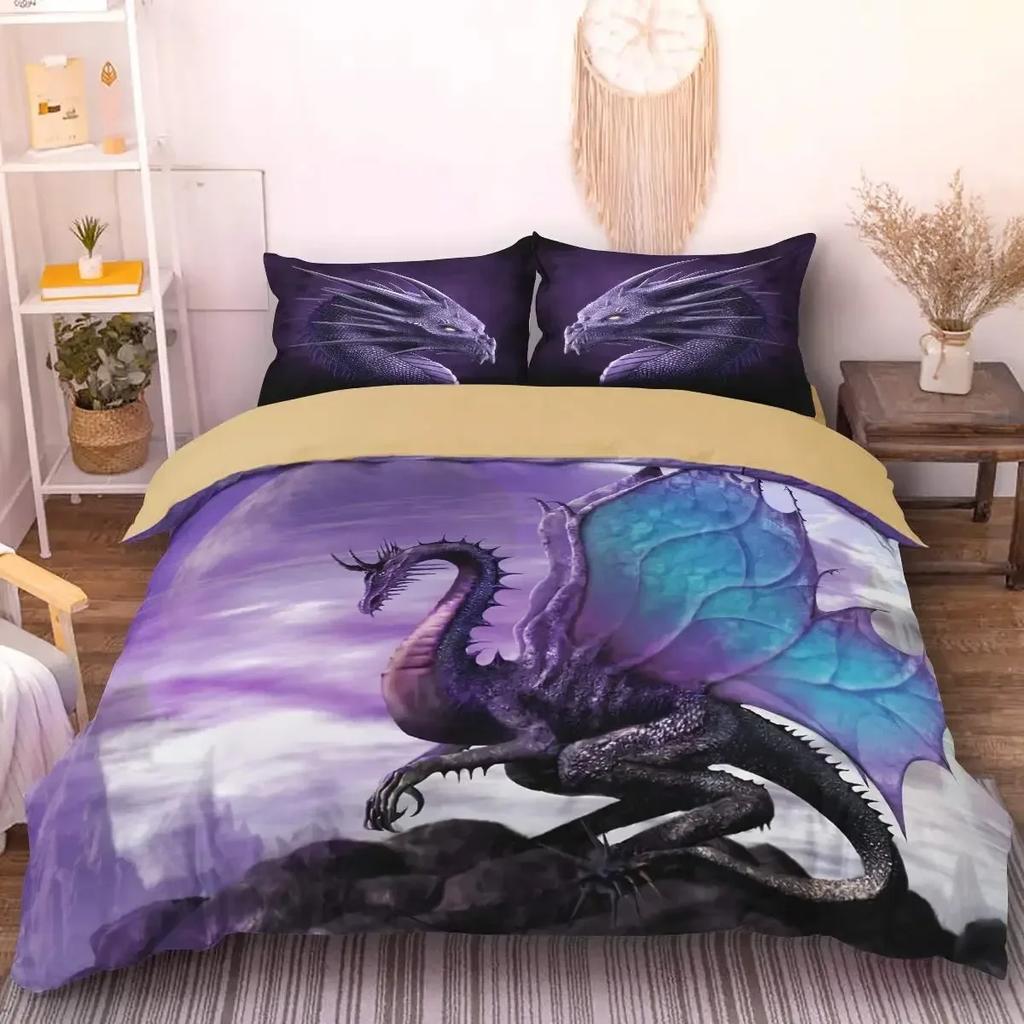 Trippy Dragon Purple Nebula Gothic Comfortable Duvet Quilt Cover Pillowcase Bedding Set Children Bedroom Decoration Home Textile