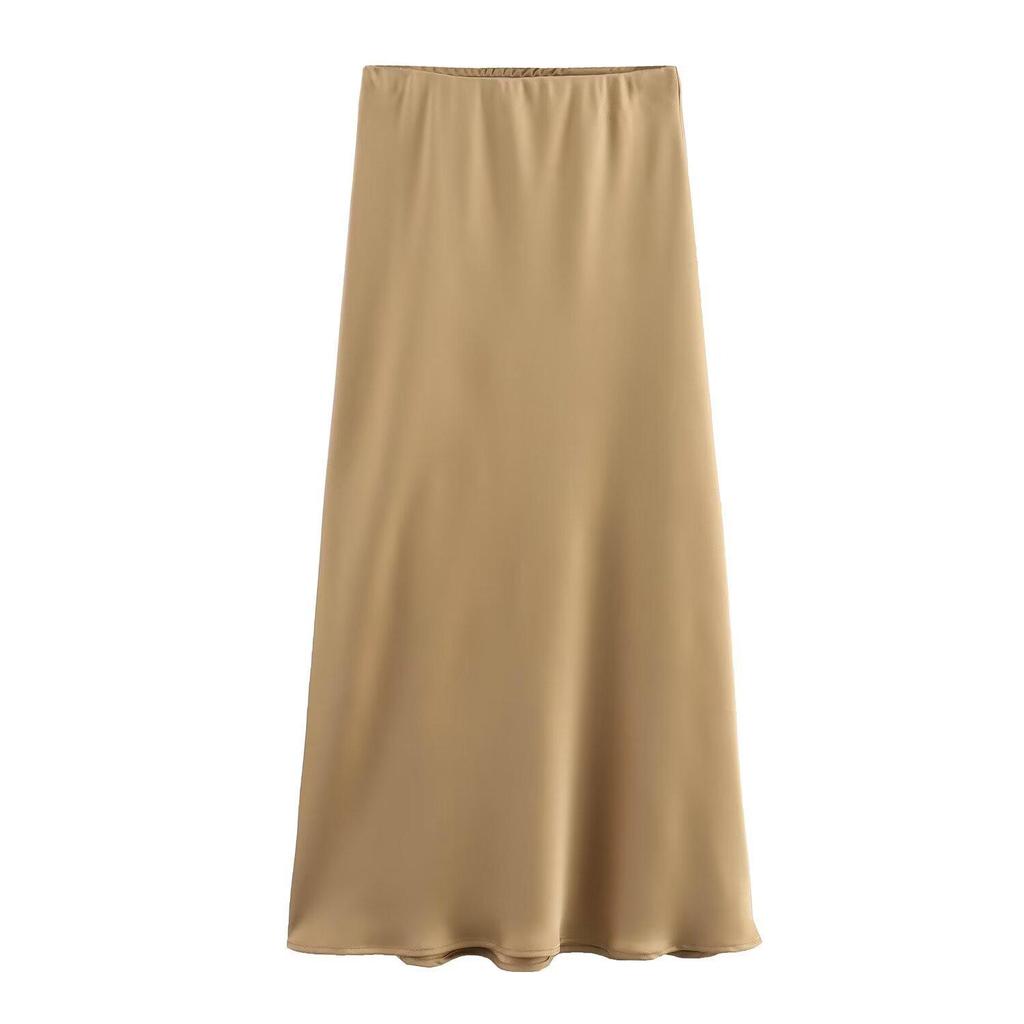 New European & American Style Satin Midi Skirt 8632845