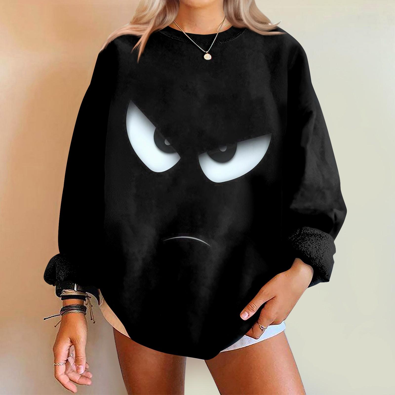 

Женский свитер с принтом Expression, круглый вырез, спущенные плечи, длинный рукав, толстовка XL