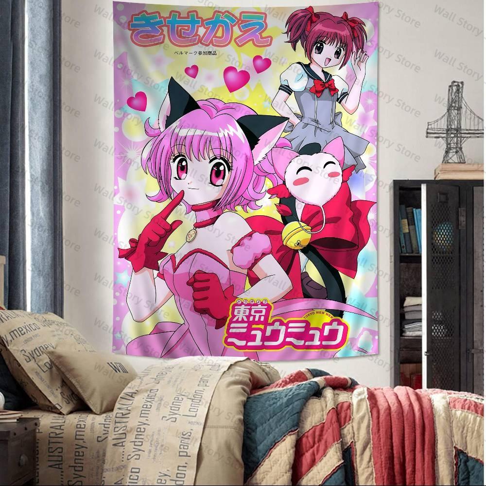 Tokyo Mew Mew Anime Colorful  Wall Hanging Hippie Flower Wall Carpets Dorm Decor Wall Art Decor Tapestry Bedroom Tapestry