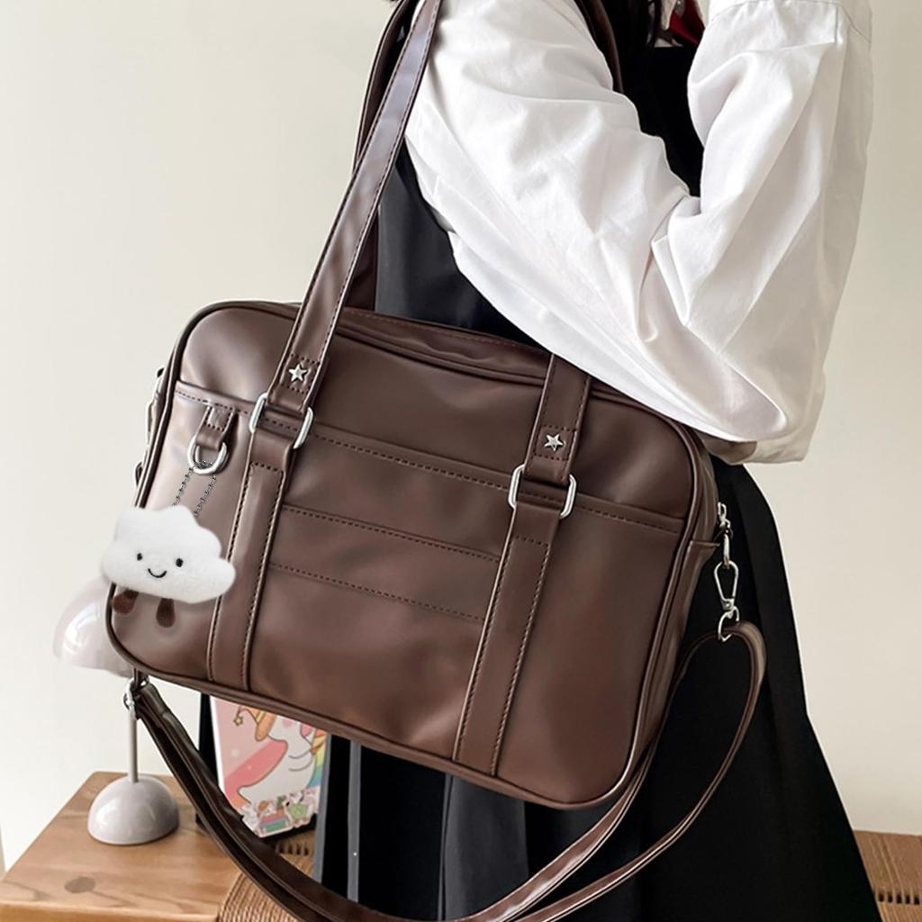 School Synthetic High School Bosdon School PU Large Student School Long Shoulder Strap Included [Euetik] Bag, Brown, Leather, Student, Girls,