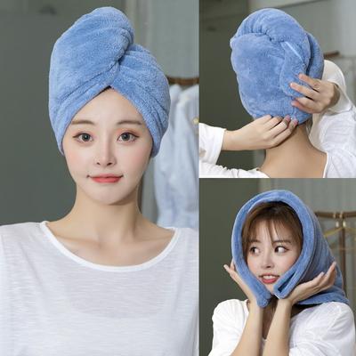 Coral Fleece Solid Color Dry Hair Cap for Women, Thickened Quick Drying Cap, Absorbent Double-layer Towel, Shower Cap, and Headband