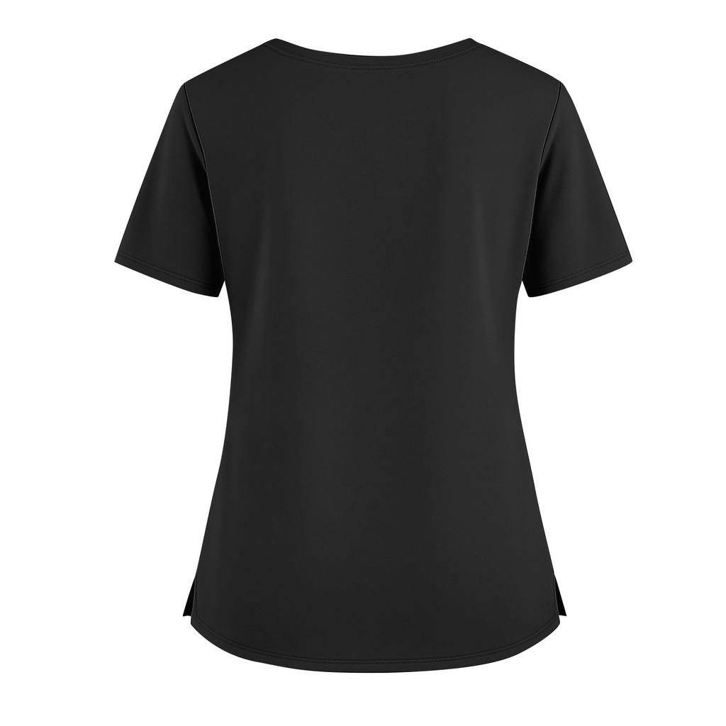 Women's Short Sleeved Solid Color V-neck Buttonable Side Slit Top T-shirt