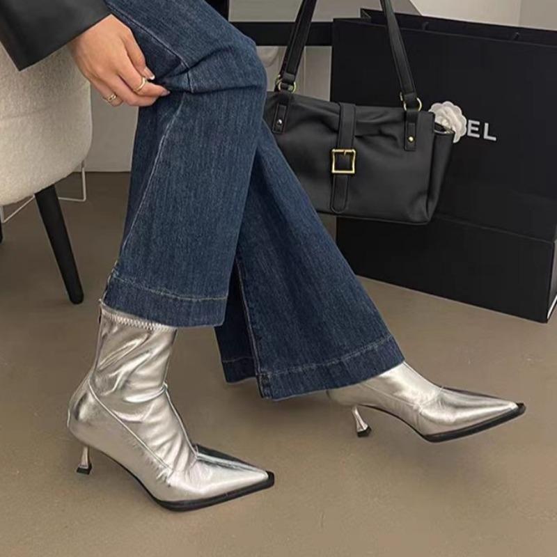 Fashion Pointed Toe Women's Ankle Boots Chelsea Stilettos 2024 New Fashion Dress Shoes Women's Party High Heels