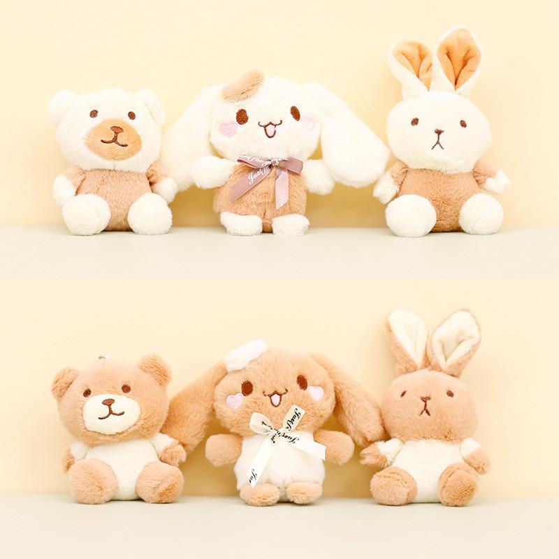 Adorable Plush Keychain Teddy Bear Beige Soft Short Plush Pp Cotton Filling 12cm