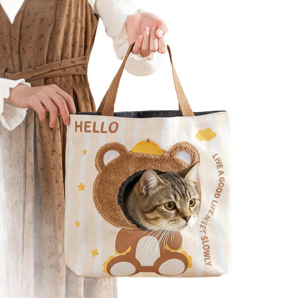 Portable, Breathable Canvas Cat Carrier Bag: Large Capacity, Lightweight, Crossbody, Head-Out Design, Cartoon Style for Travel