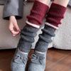 2pairs American Retro Cashmere Color Blocking Long Sock Winter Warm Knitted Leg Warmers for Women Lolita JK Boot Cover Stockings