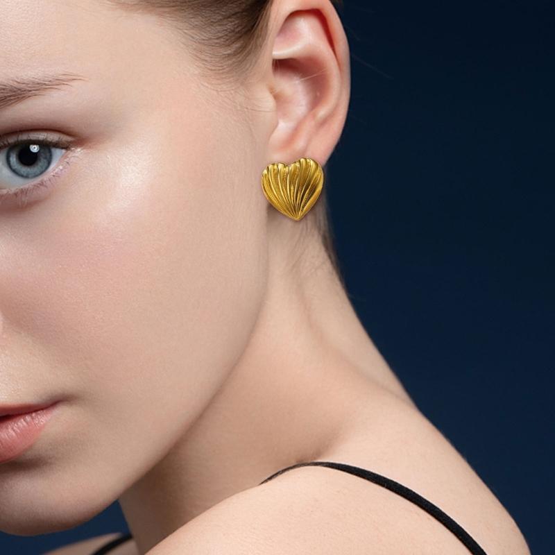 Love Heart Designs Oversized Studs Earrings Comfortable Hypoallergenically Gold Plated Zinc Alloy Accessories