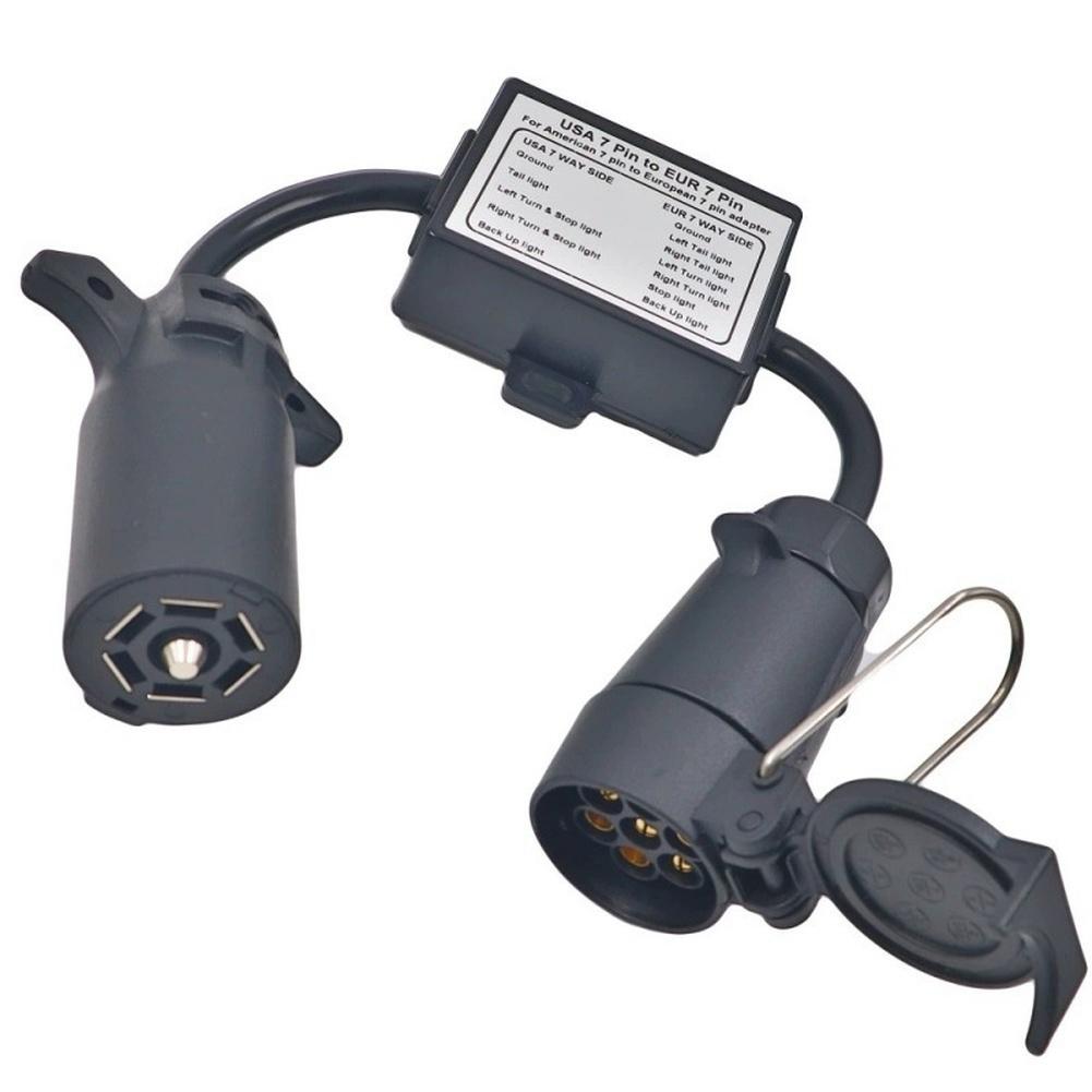 7-Way RV-Blade Socket To 7-Pin Round Connector Trailer Light Harness Connector Suitable For Caravans Boat Trailers