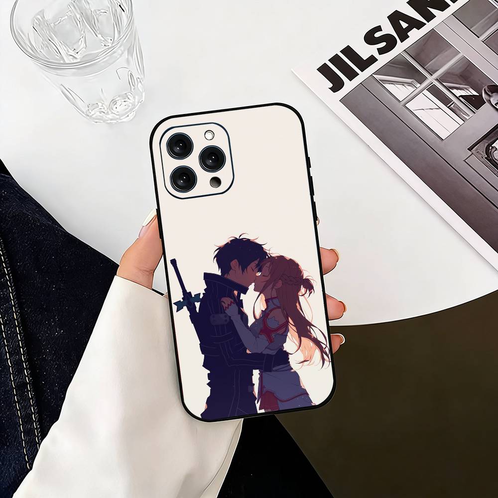 Kirito & Asuna Anime  Phone Case For iPhone 17,16,15,14,13,12,11 Plus,Pro Max,XS,Soft Silicone Black Cover