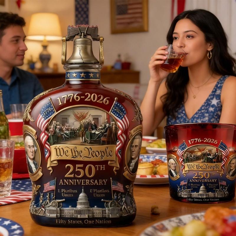 250th Anniversary American Whiskeys Decanter Set With Patriotic Designs For Collectors And History Enthusiasts