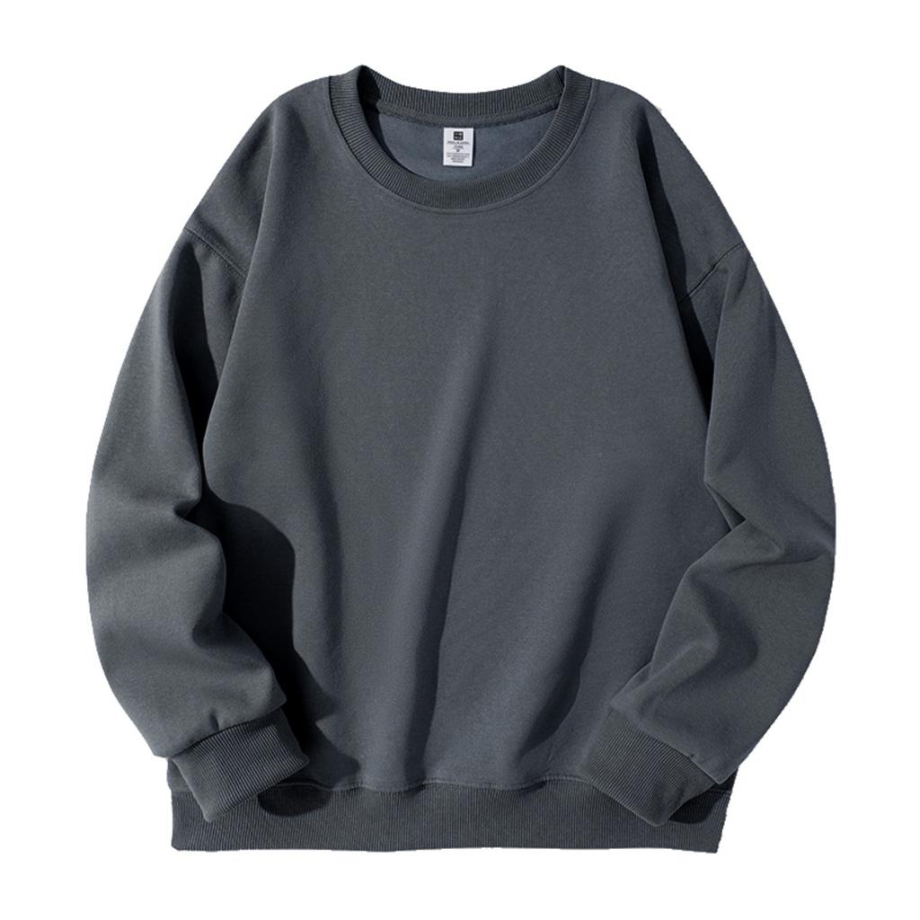 Men's And Women's Solid-color Casual Round-neck Long-sleeved Top, Men's Fitted Thickened Cotton Sweatshirt Base Layer Top