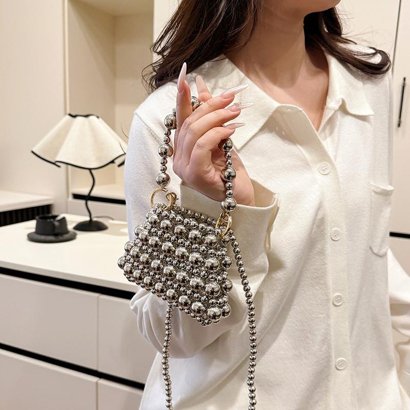 Pearl Mini Handbag For Daily Use Stylish Woven Hollowout Compact Design