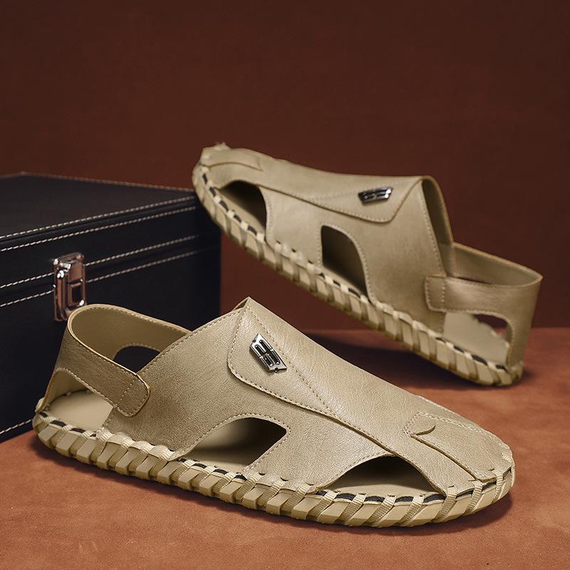 

Кожаные сандалии мужские для отдыха на открытом воздухе мужские тапочки сандалии двойного назначения дырчатые туфли мужские тапочки для вождения 44