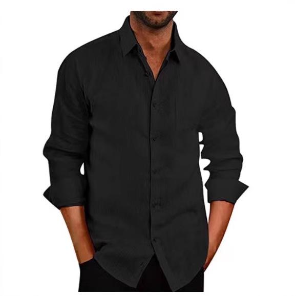 New Bestseller Men's Linen Shirt - Turn-Down Collar, Solid Color, Long Sleeve, Button-Up.
