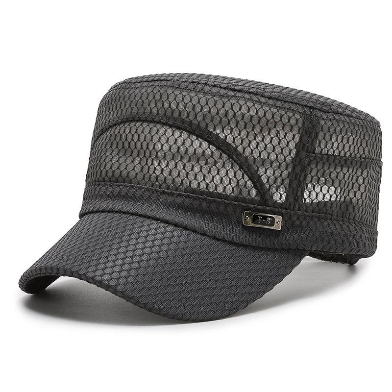 Solid Color Breathable Flat Top Men Adjustable Baseball Cap Spring Summer Sun Protection Dad Hat Trucker Cap Men