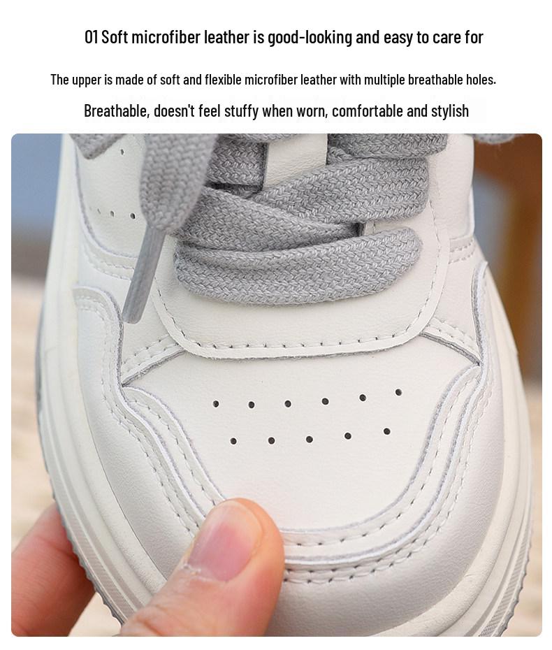 Children's Versatile Velcro Skate Shoes - Soft Sole, Fashionable, for Boys & Girls, White, Spring/Autumn 2026