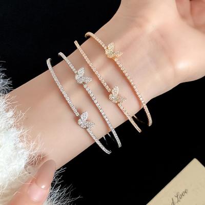 Koreanischer Stil Zirkon Schmetterling Offener Armreif: Doppelschichtiger, Exquisiter Luxus Nischenschmuck für Damen