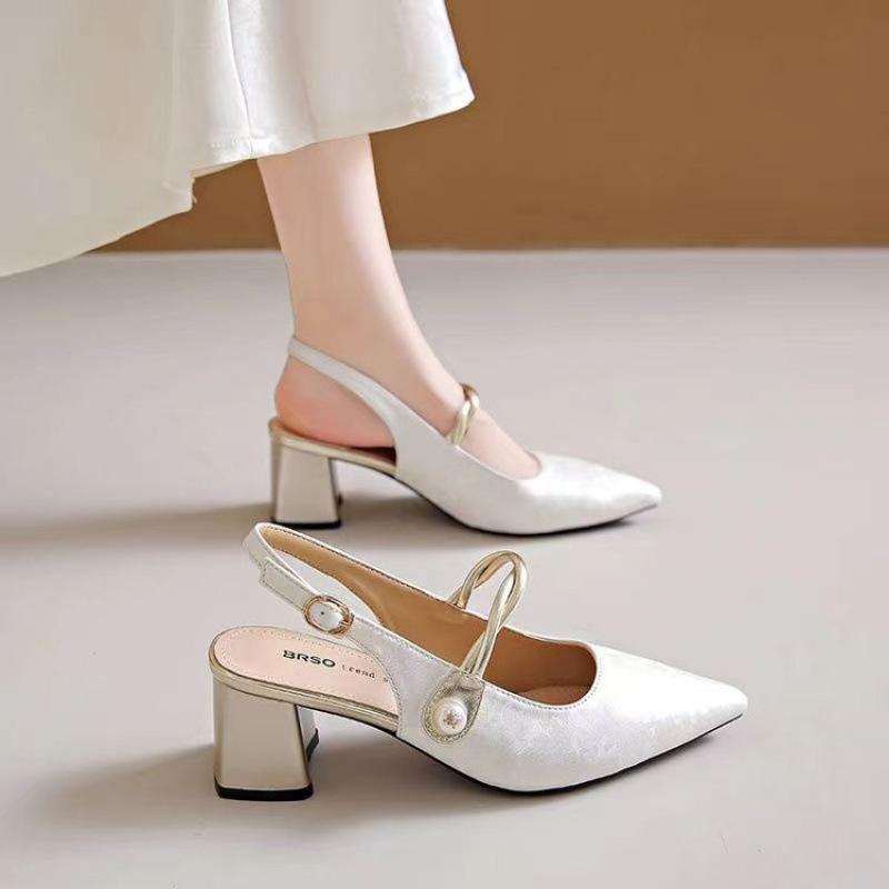 

New national style retro bag head pointed sandals women s 2025 new beautiful thick heel high heels fairy style Mary Jane shoes 40