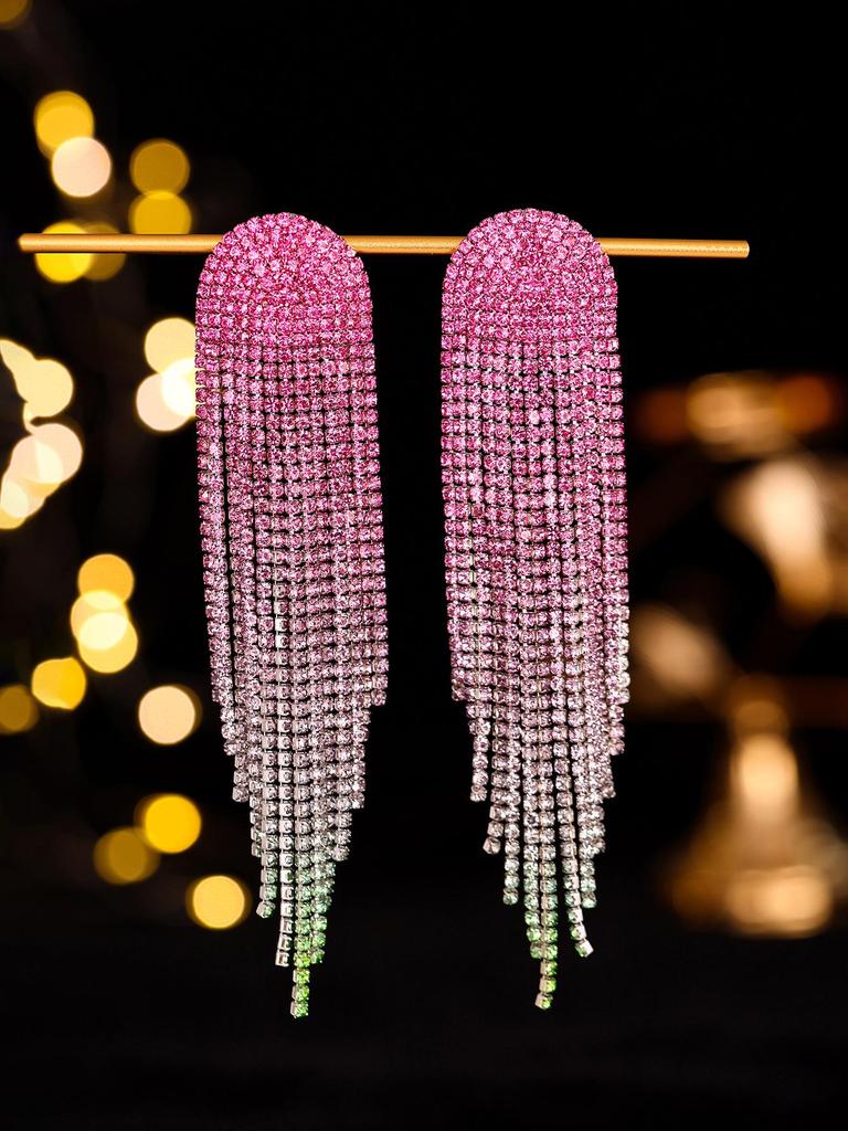 European & American Gradient Diamond Tassel Earrings for Women – High-End Design