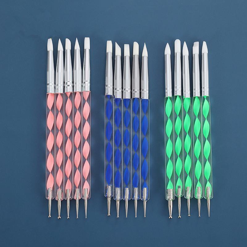 5 Pcs Silicone Clay Sculpting Tool For Brush Modeling Dotting Nail Art Pottery Clay Tool Diy Carving Sculpting Tools Soft Head