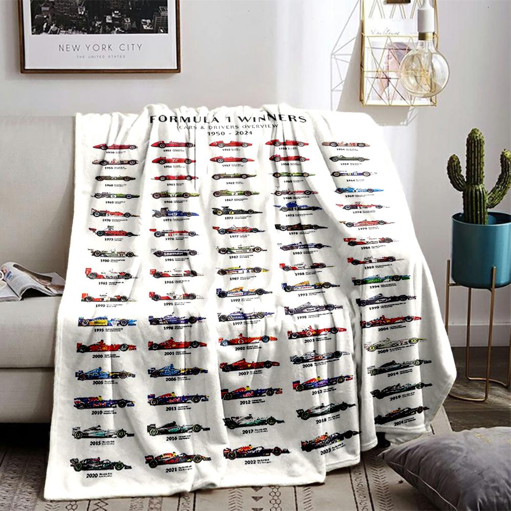 Formula 1 Winning Cars Timeline Flannel Blanket for Bedroom, Living Room, Sofa, and Nap