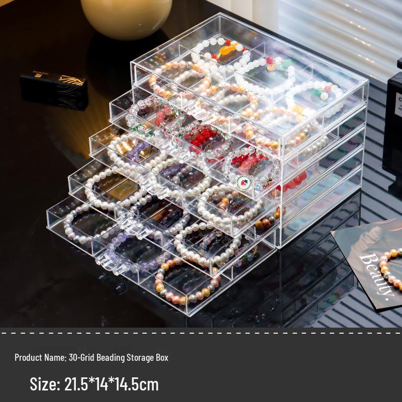 Large Multi-Layer Transparent Compartment Glass Bead Jewelry Storage Box