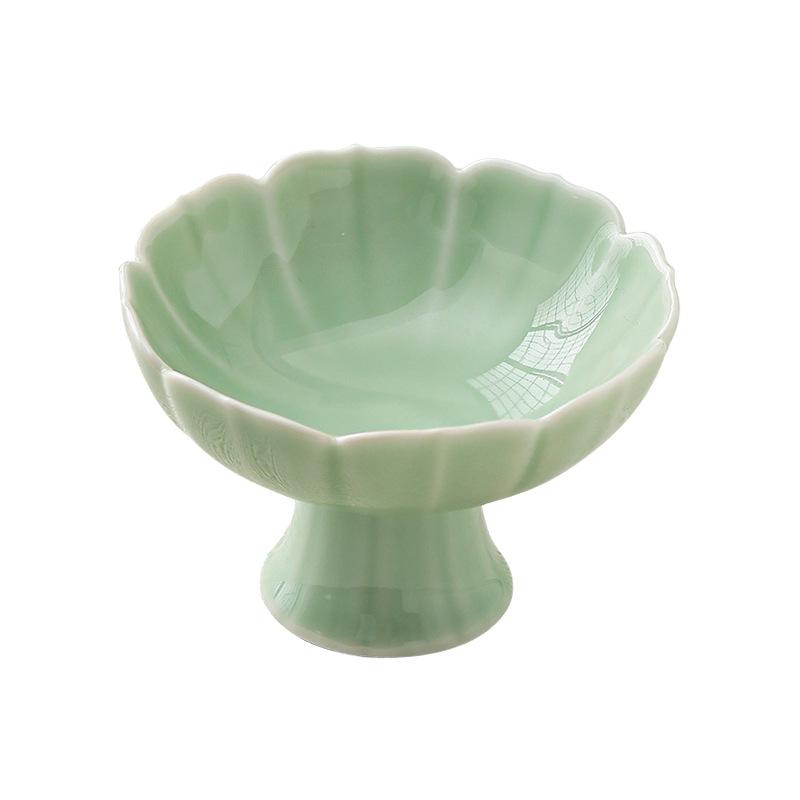 Ceramic High-Foot Snack and Dim Sum Plate for Tea or Fruit