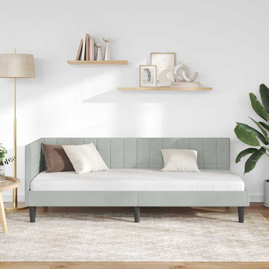 Corner Bed Frame with Headboard Light Grey 80 Cm X 200 Cm Velvet