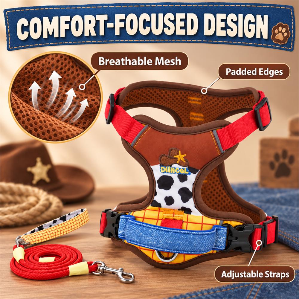 Denim Style Adjustable Breathable Dog Chest Strap and Leash Suitable for Pet Travel Equipment for Small and Medium-sized Dogs