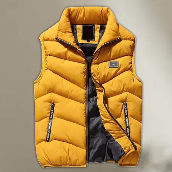 Autumn Winter Men Vest Cotton Padded Solid Color Zipper Windproof Thickened Sleeveless Jacket Streetwear