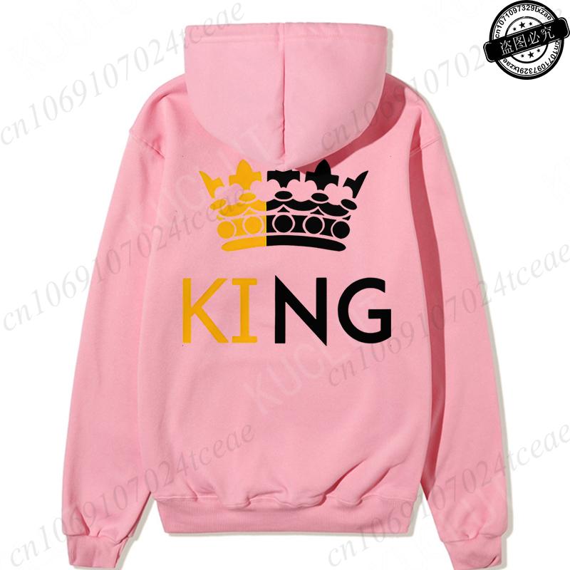 Couple Hoodies Valentines Day Matching Outfits King and Queen Printed Couple Hoodies Boyfriend Girlfriend Fleece Sweatshirts Top