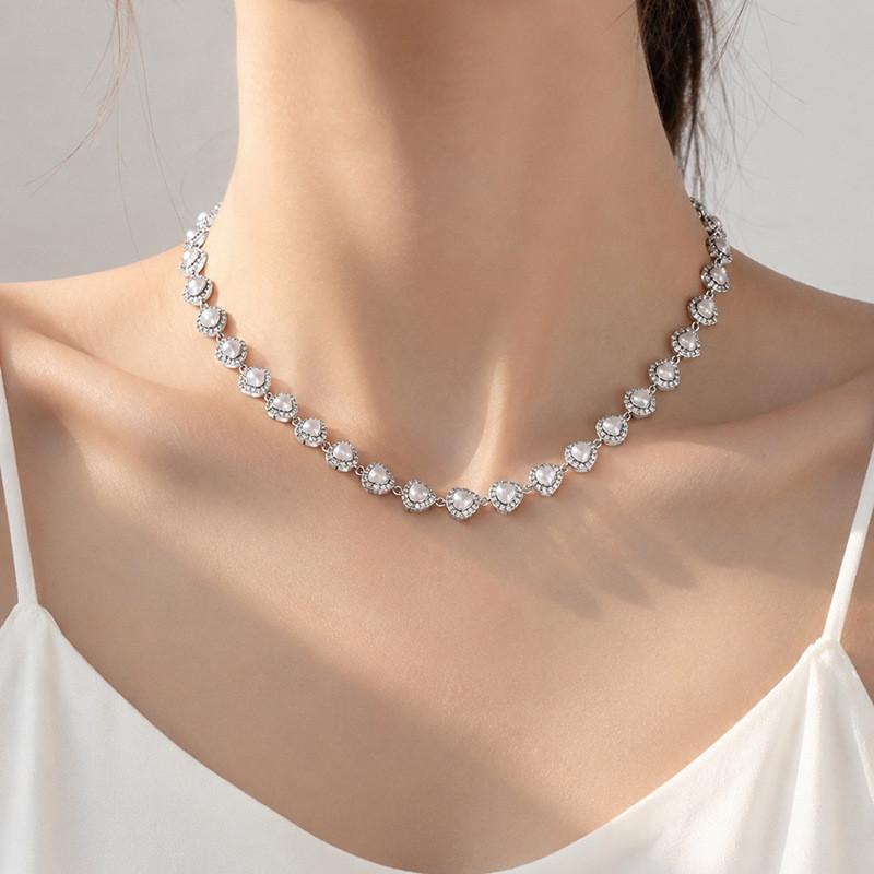Titanium Steel Geometric Charm Necklace With Cubic Zirconia For Women