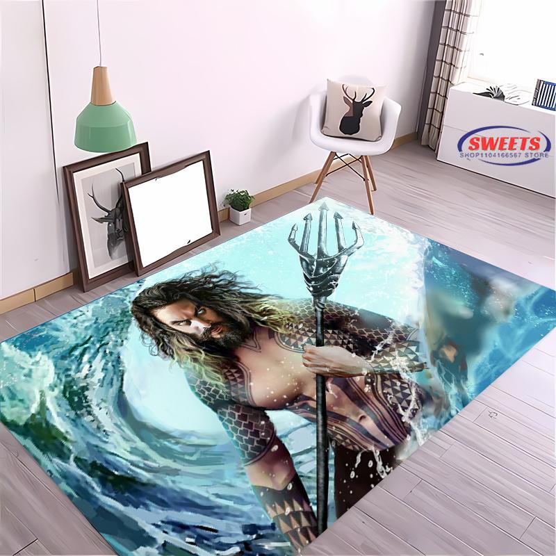 New Shelves! Classic DC Aquaman Carpet, Living Room Bedroom Office Area Children's Room of Choice, Non-slip Machine Washable Mat