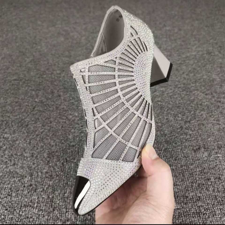 Módní letní podpatky pro ženy Dutá síťovina Módní Sexy Špičatá špička Dámské Jednoduché boty 2024 Dámské Klínky Černé Sandály Zapatos De Mujer